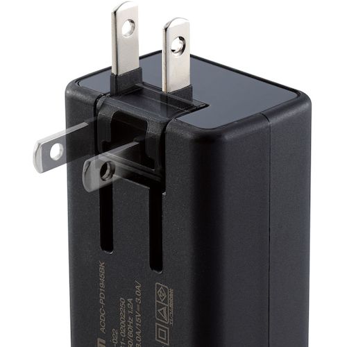 ELECOM 노트북 PC 용 AC 어댑터 45W USB-C 케이블 일체형 항균 2m 블랙 ACDC-PD1945BK 1개