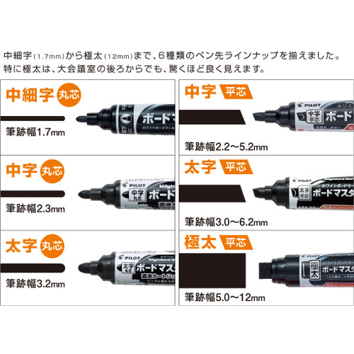 パイロット　ホワイトボードマーカー　ボードマスター　中字丸芯　レッド　WMBM-12L-R　1 本