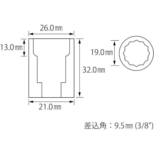 새우 소켓 12각 19.0mm 삽입각 9.5mm LM319 1개