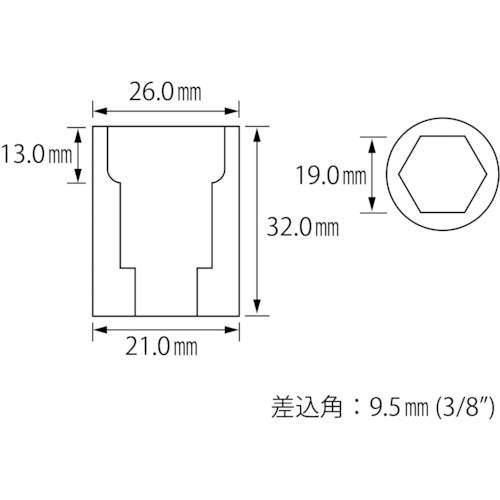 새우 소켓 6각 19.0mm 삽입각 9.5mm LM319S 1개