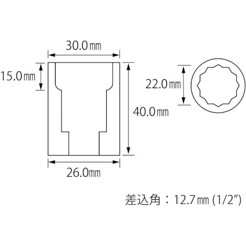 새우 소켓 12각 22.0mm 삽입각 12.7mm LM422 1개