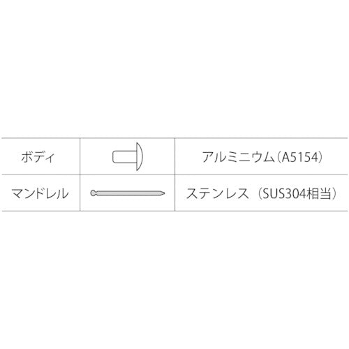 エビ　ブラインドリベット（アルミニウム／ステンレス製）　６−３（１０００本入）　箱入　NTA63　1 箱