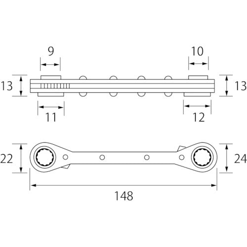 새우 판 래칫 렌치 9X11/10X12mm SRW912 1정