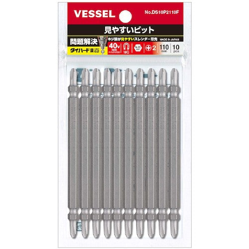 ＶＥＳＳＥＬ　見やすいビット（両頭）　＋２×１１０ｍｍ　１０本組　ＤＳ１０Ｐ２１１０Ｆ　DS10P2110F　1 袋