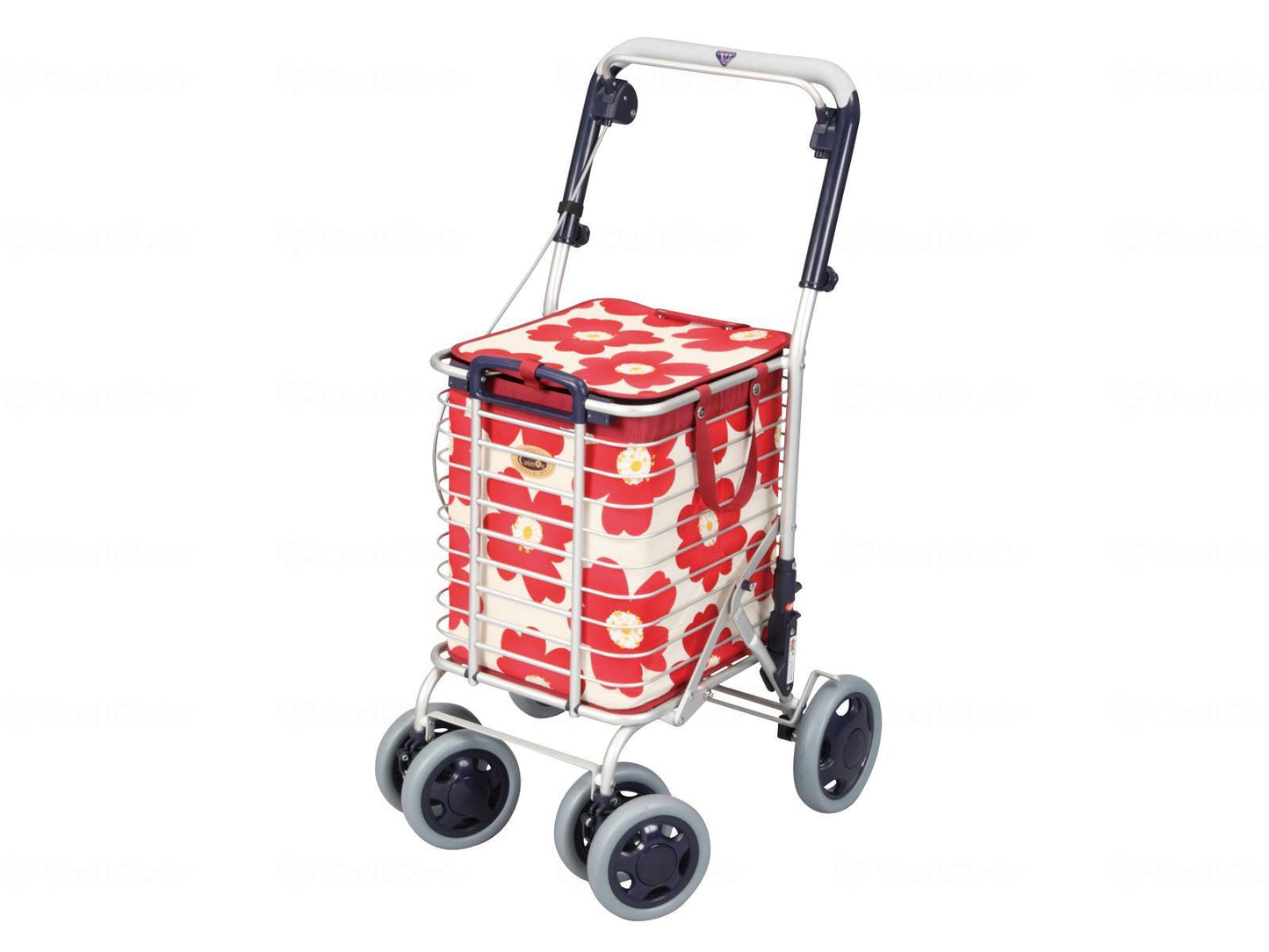 Yuba Sangyo Aluminum Wire Cart with Brake (Floral Pattern) Floral Pattern Red