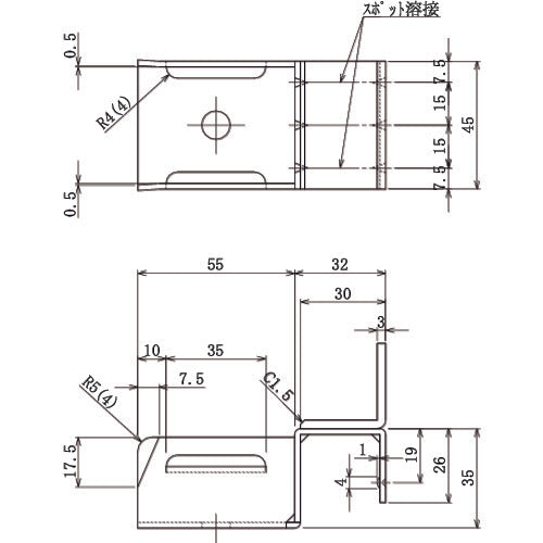 ＴＲＵＳＣＯ　カセット式ホイールコンベヤ取付金具Ｓ　ストッパー付　V-ECON-S　1 個