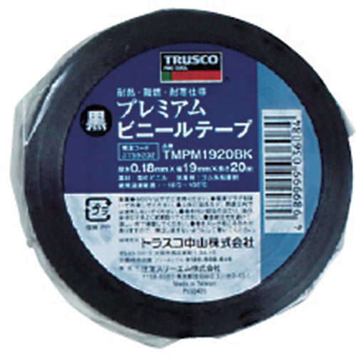 ＴＲＵＳＣＯ　プレミアムビニールテープ　１９ｍｍＸ２０ｍ　黒　TMPM1920BK　1 巻