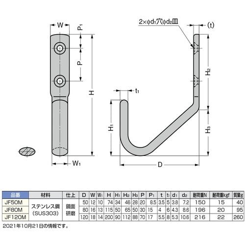 ＳＵＧＡＴＳＵＮＥ　（１１００２００７２）ＪＦ５０Ｍステンレス鋼製ジャンボフック　JF50M　1 個