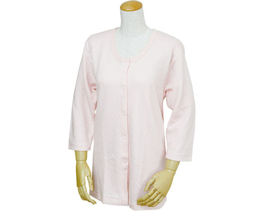 キルト八分袖前開きシャツ（プラスチックホック式）　婦人用 / W471　ピーチ　L　1 枚