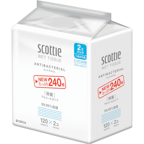 CRECIA Scotty Wet Tissue Disinfectant Alcohol Type 120 Sheets Refill Pack of 2 77019 1 PK