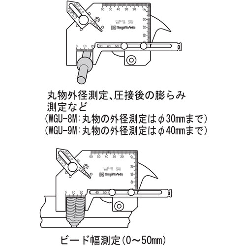 ＳＫ　溶接ゲージ（圧接後膨らみ外径／ビード幅／アンダーカット／食い違い段差／脚長／すみ肉のど厚）　WGU-9M　1 個