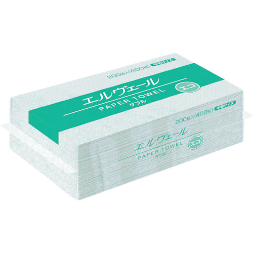 エリエール　エルヴェールペーパータオル　エコダブル２００組４００枚（中判）　21001454　1 CS