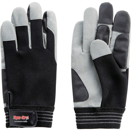 Fuji Glove Artificial Leather Gloves (Velcro Cuff Type) SC-705 Synchro Grip Black/Gray M 7715 1 Pair