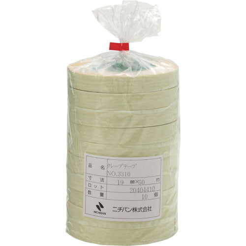 ニチバン　クレープテープ３３１０−１９　１９ｍｍＸ５０ｍ（１０巻入）　3310H-19　1 袋