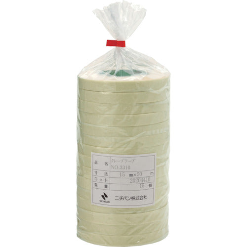 ニチバン　クレープテープ３３１０−１５　１５ｍｍＸ５０ｍ（１５巻入）　3310H-15　1 袋