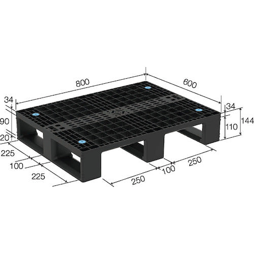 サンコー　リサイクルプラスチックパレット　８０４９５９　Ｄ４−６０８　ブラック　80495900BKRCP　1 枚
