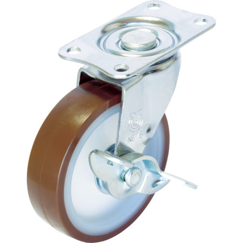 YUEI Plate-type Swivel Caster Urethane Wheel Diameter 100mm with Stopper E-Type E-S-Type Mounting Dimensions 82 x 40 E-100URS 1 pc