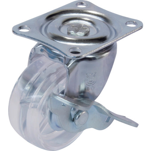 YUEI Plate-type Caster, Clear Polycarbonate, Wheel Diameter 50mm, with Stopper, G-Type, G-S-Type, Mounting Dimensions 46 x 35, G-50PCS, 1 Piece