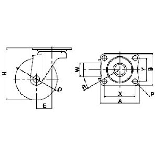 YUEI Plate-type Swivel Caster Urethane Wheel Diameter 50mm S-type SG-type Mounting Dimensions 55 x 42 SG-50UR 1 pc