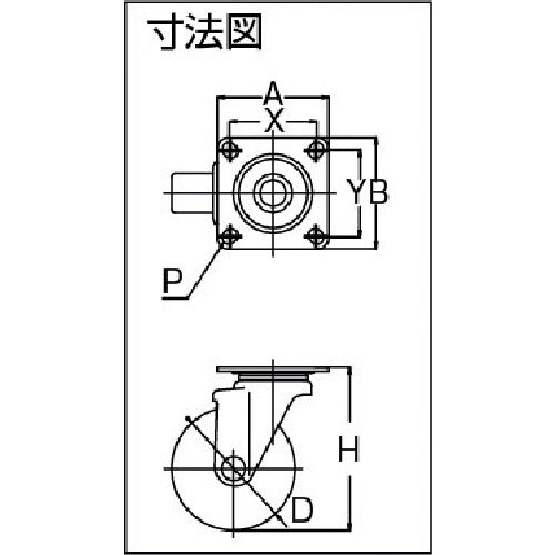 ユーエイ　プレート式　自在　キャスター　ウレタン　車輪径１００ｍｍ　　Ｊタイプ　ＳＪ型　取付寸法７１×７１（６８×６８）　SJ-100GU　1 個