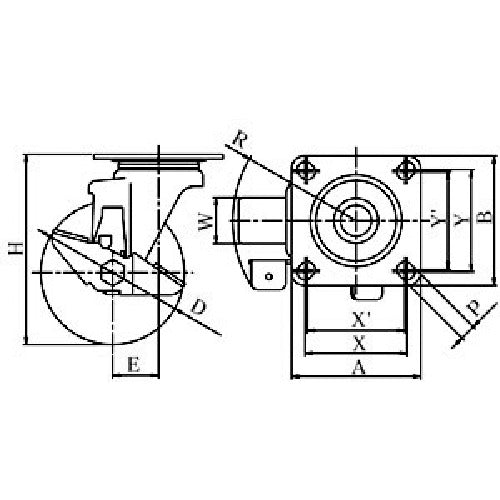 YUEI Plate-type Swivel Caster Urethane Wheel Diameter 100mm With Stopper J Type SJ-S Model Mounting Dimensions 71 x 71 (68 x 68) SJ-100GUS 1 pc