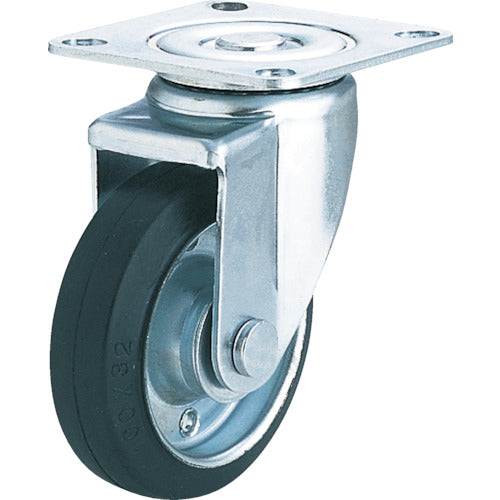 YUEI Plate-type Swivel Caster, Rubber, Wheel Diameter 125mm, J Type, SJ Type, Mounting Dimensions 80 x 80 (75 x 75), SJ-125W-P, 1 pc