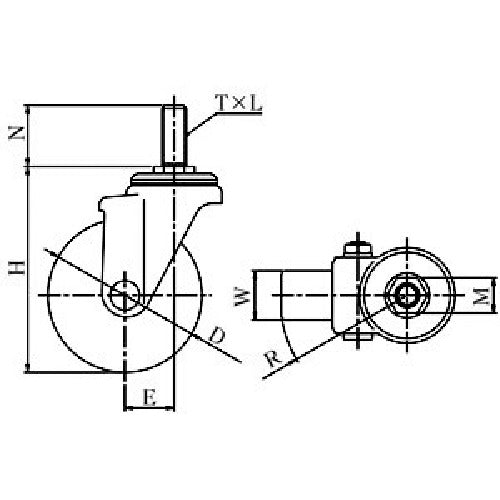 ユーエイ　ねじ込み式　自在　キャスター　ゴム　車輪径１２５ｍｍ　　Ｊタイプ　ＳＪＴ型　ネジ寸法Ｍ１６×４０ピッチ２　SJT-125WP-M16-40　1 個