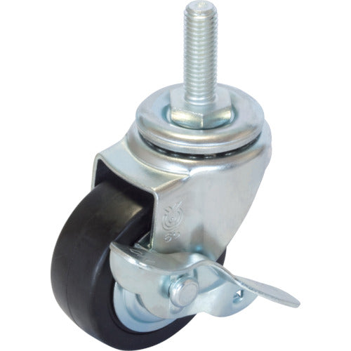 YUEI Screw-in type Caster, Rubber, Wheel diameter 65mm, With stopper, S type, ST-S type, Screw size M16 x 40 pitch 2, ST-65RHS-M16-40, 1 piece