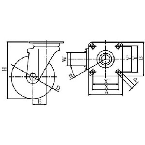 ユーエイ　プレート式　自在　ステンレスキャスター　ウレタン　車輪径１３０ｍｍ　　Ｊタイプ　ＳＵＳ−Ｊ２型　取付寸法８０×８０（７５×７５）　SUS-GUJ2-130　1 個