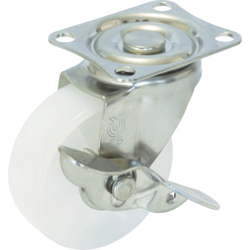 YUEI Plate-type Swivel Stainless Steel Caster Nylon Wheel Diameter 65mm With Stopper S-type SUS-SG-S Type Mounting Dimensions 55 x 42 SUS-SG-65NS 1 pc