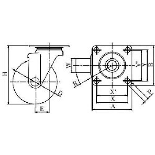 ユーエイ　プレート式　自在　ステンレスキャスター　ナイロン　車輪径１００ｍｍ　　Ｊタイプ　ＳＵＳ−ＳＪ型　取付寸法７１×７１（６８×６８）　SUS-SJ-100N　1 個