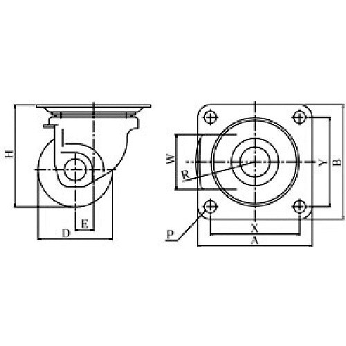 ユーエイ　プレート式　自在　低床キャスター　モノマーキャストナイロン　車輪径８０ｍｍ　　Ｈタイプ　ＵＨＧ型　取付寸法８０×６０　UHG-80MC　1 個