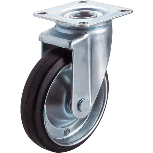 YUEI Plate-type Swivel Caster, Rubber, Wheel Diameter 130mm, J Type, J2 Type, Mounting Dimensions 80x80 (75x75), WJ2-130, 1 pc