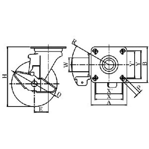 YUEI Plate-type Swivel Caster, Rubber, Wheel diameter 130mm, With stopper, J type, J2-S type, Mounting dimensions 80x80 (75x75), WJ2-130S, 1 piece