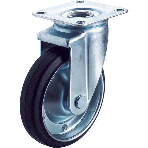 YUEI Plate-type Swivel Caster, Rubber, Wheel Diameter 150mm, J Type, J2 Type, Mounting Dimensions 80x80 (75x75), WJ2-150, 1 pc