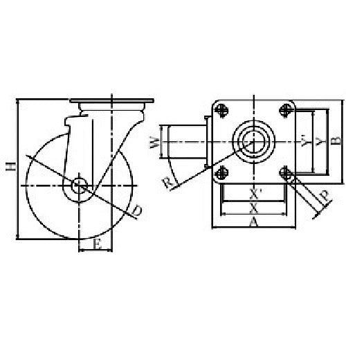 YUEI Plate-type Swivel Caster, Rubber, Wheel Diameter 150mm, J Type, J2 Type, Mounting Dimensions 80x80 (75x75), WJ2-150, 1 pc