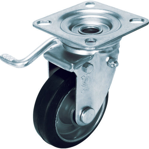 유에이 플레이트식 자재 캐스터 고무 바퀴 지름 100mm 스토퍼 부착 J타입 JB(L)형 설치 치수 74×74(67×67) WJB-100L 1개