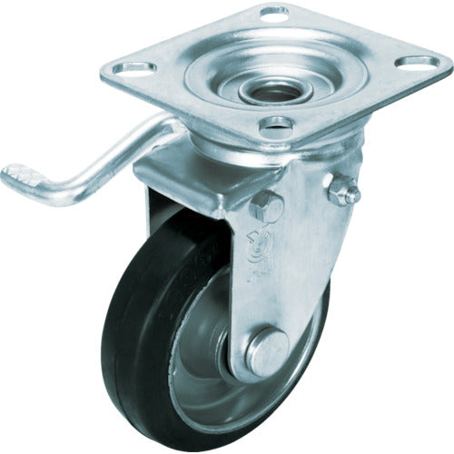 YUEI Plate-type Swivel Caster, Rubber, Wheel diameter 150mm, with stopper, J type, JB (L) type, Mounting dimensions 94 x 94 (87 x 87), WJB-150L, ​​1 piece