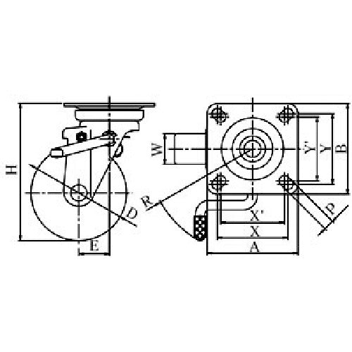 YUEI Plate-type Swivel Caster, Rubber, Wheel diameter 150mm, with stopper, J type, JB (L) type, Mounting dimensions 94 x 94 (87 x 87), WJB-150L, ​​1 piece