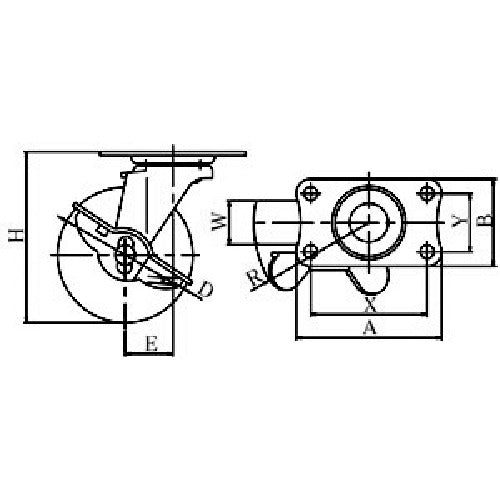 YUEI Plate-type Swivel Caster Elastomer Wheel diameter 50mm With stopper E type E-S type Mounting dimensions 56 x 28 E-50ELS 1 pc