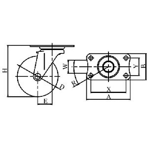 YUEI Plate-type Swivel Caster Elastomer Wheel diameter 75mm E-type E-type Mounting dimensions 56 x 28 E-75EL 1 pc