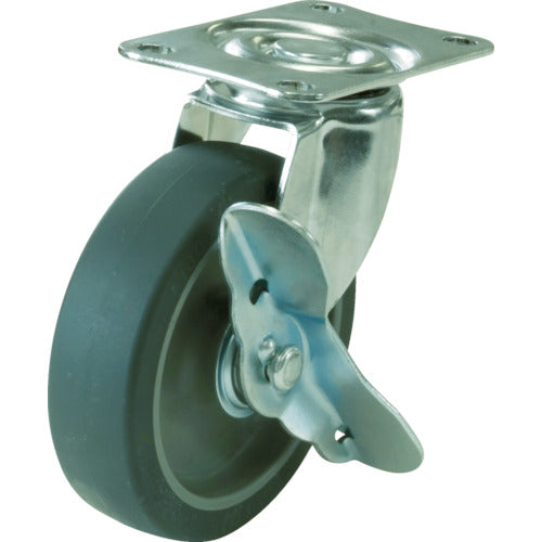 YUEI Plate-type Swivel Caster Elastomer Wheel diameter 75mm With stopper E type E-S type Mounting dimensions 56 x 28 E-75ELS 1 pc