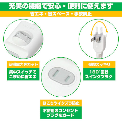 ＥＬＰＡ　１ＳＷ扉付タップ４Ｐ２Ｍ　WBS-T4020B(W)　1 個