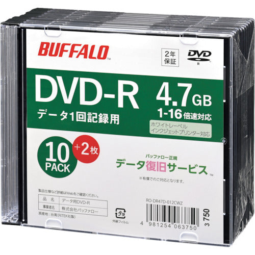 ＢＡＦＦＡＬＯ　光学メディア　ＤＶＤ−Ｒ　ＰＣデータ用　４．７ＧＢ　法人チャネル向け　１０枚＋２枚　RO-DR47D-012CWZ　1 PK