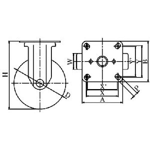 YUEI Plate-type Fixed Caster Nylon Wheel diameter 130mm J-type K2/D-type Mounting dimensions 80x80 (75x75) NK2/D-130 1 piece