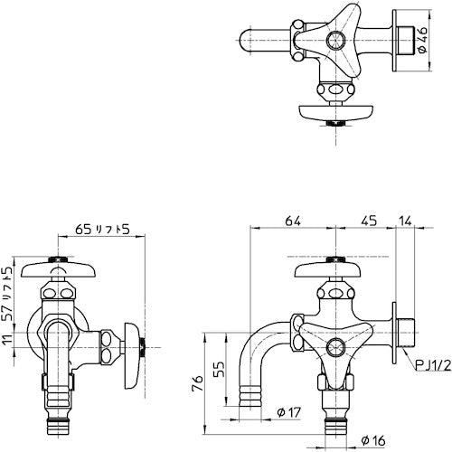 ＳＡＮＥＩ　散水用二口横水栓　F126V-13　1 個