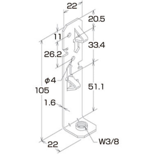 DAIDOHANT 원터치 너트 부착 걸이 (키노시타 땅) (W) 22x (H) 105mm 10177029 1 개
