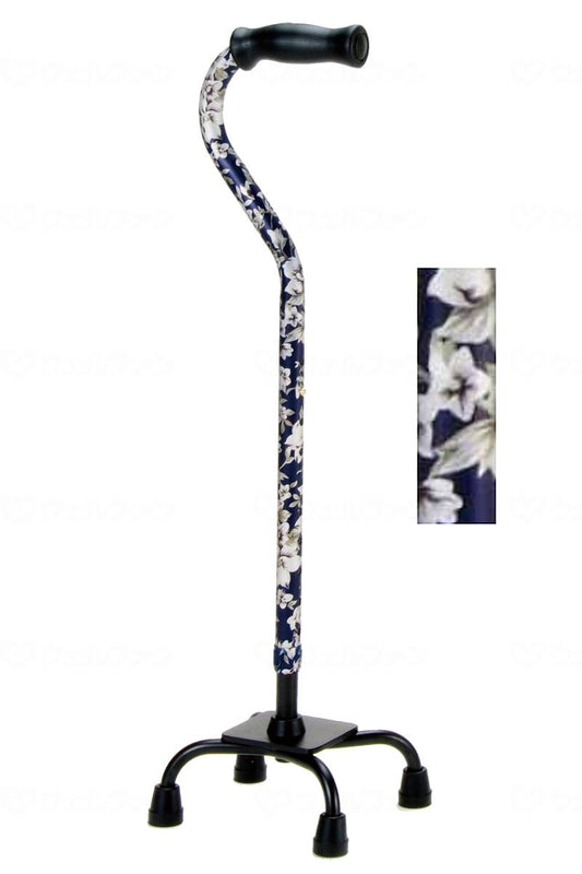 Makitec Aluminum 4-Point Support Cane 50 Series Blue Flower Pattern