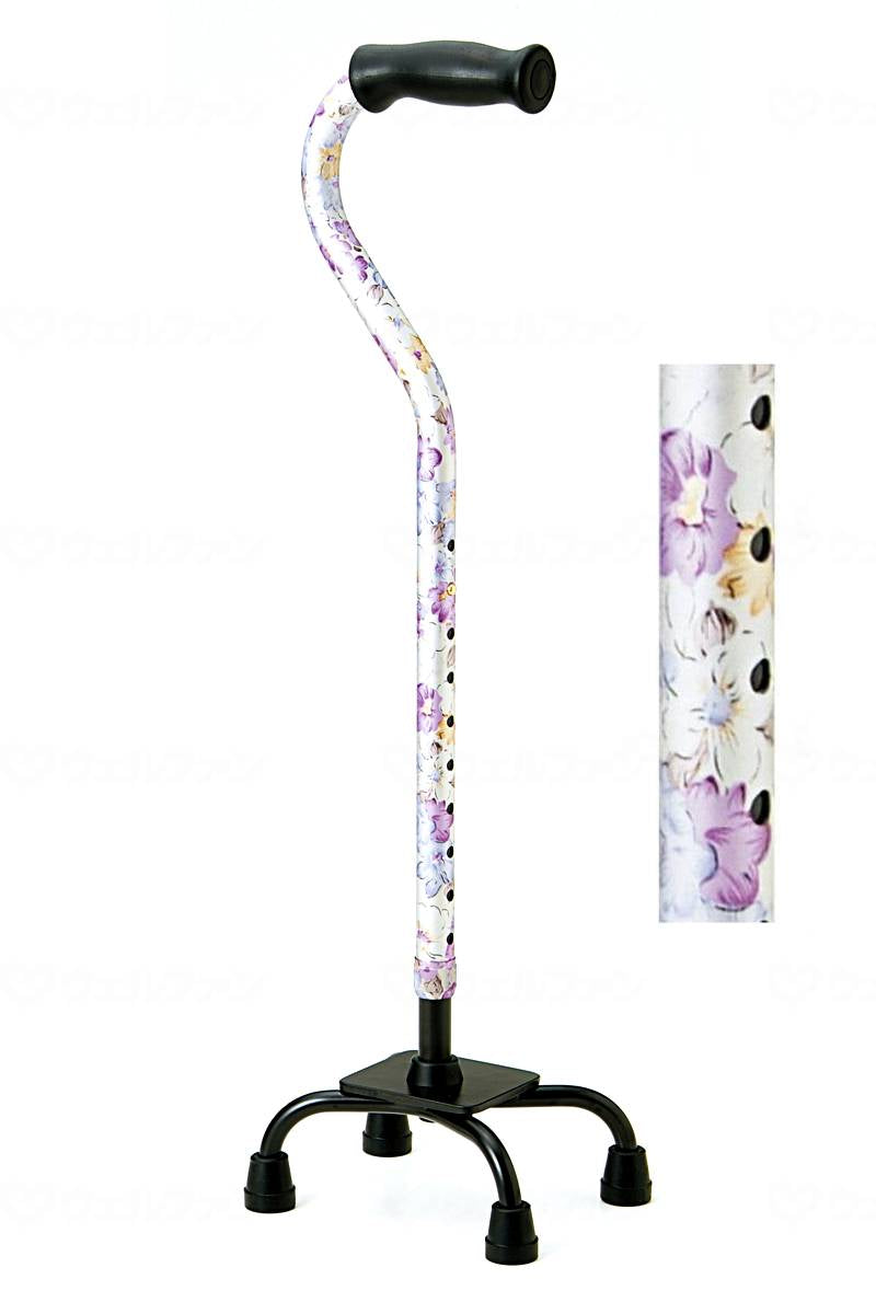 Makitec Aluminum 4-Point Support Cane 50 Series White Flower Pattern
