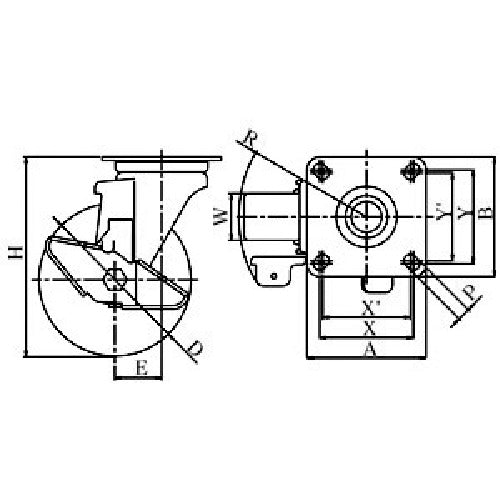 ユーエイ　プレート式　自在　ステンレスキャスター　ゴム　車輪径１５０ｍｍ　ストッパー付き　Ｊタイプ　ＳＵＳ−Ｊ２−Ｓ型　取付寸法８０×８０（７５×７５）　SUS-NRJ2-150S　1 個